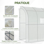 Serre de jardin PE avec étagères 3 niveaux, serre de balcon, bâche renforcée 140 g/m², châssis en acier blanc