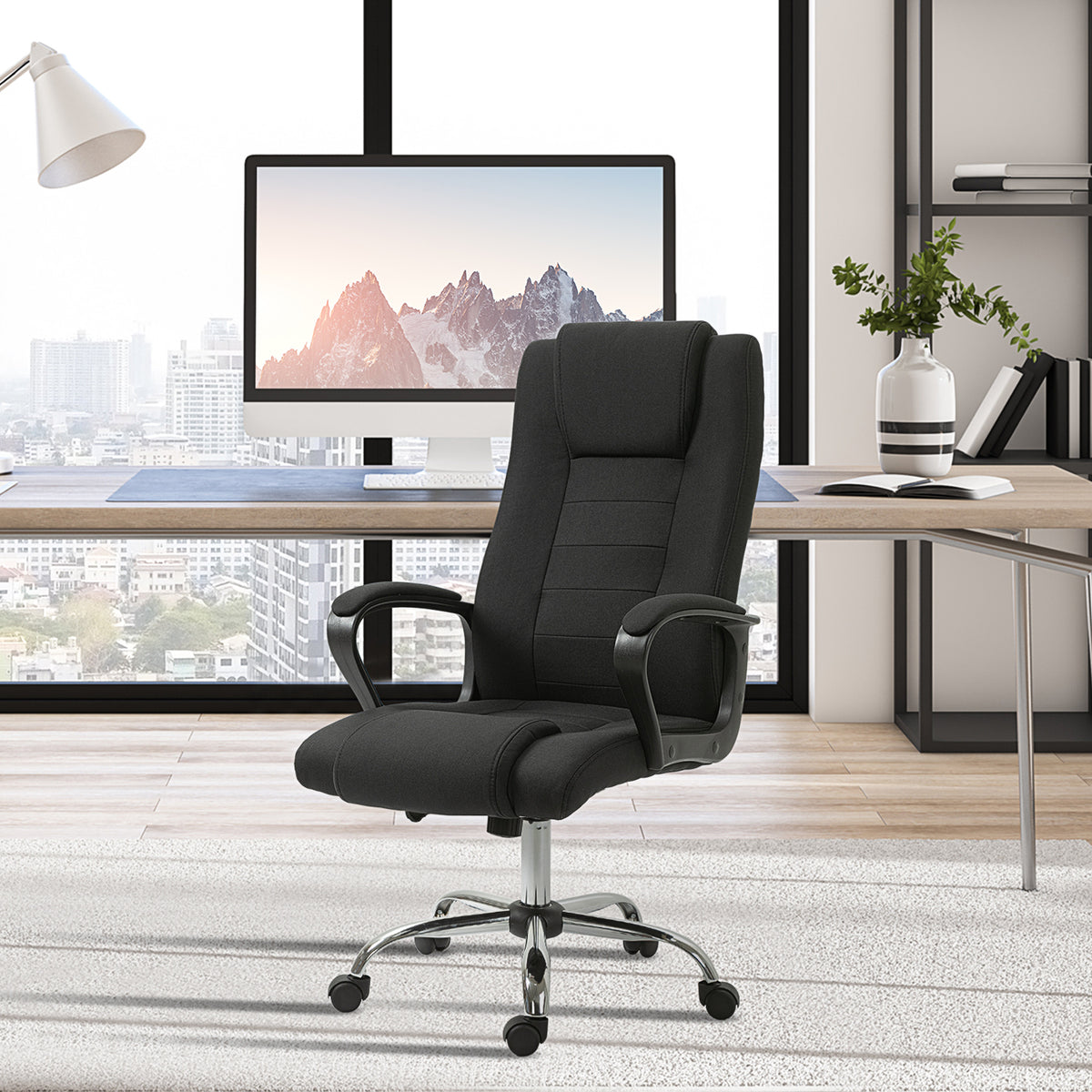 Fauteuil de bureau à roulettes chaise manager ergonomique pivotante hauteur réglable lin noir
