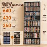 Rangements pour CD et DVD 18 compartiments capacité max. 640 CD/360 DVD 430 Blu-ray 78,5 x 24 x 175 cm gris clair