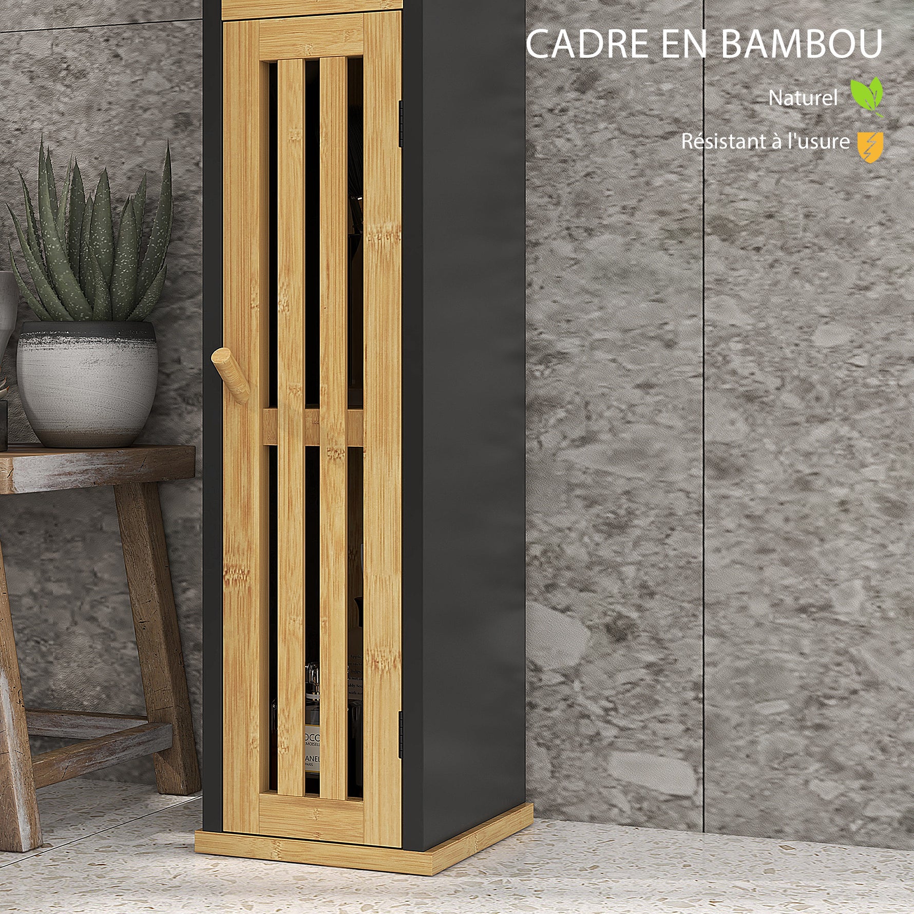 Meuble de salle de bain avec support papier toilette rangement avec barre amovible 2 Niveaux + Sortie Papier MDF Bambou