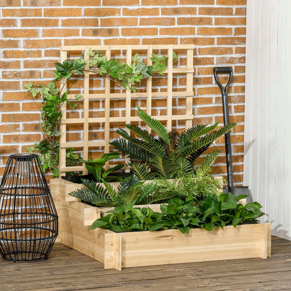 Carré potager jardinière à 3 étages avec treillis lit surélevé en bois pour plantes grimpantes légumes fleurs naturel