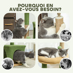 Arbre à chat tour de jeux pour chat avec niche lit griffoirs balles et feuilles artificielles 44 x 30 x 98 cm vert