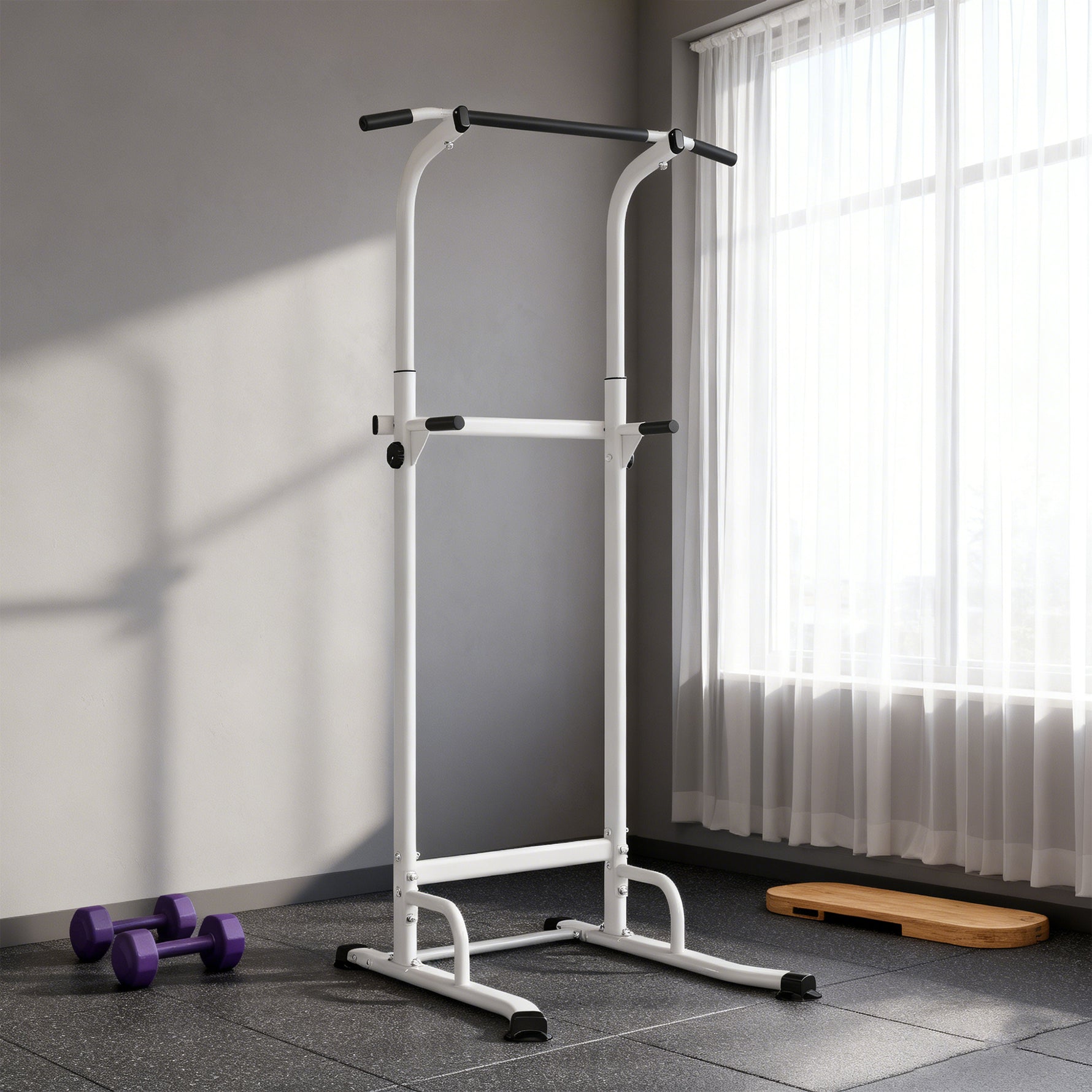 Power tower dip barre de traction autoportante réglable en hauteur cadre acier 91,5 x 97,5 x 176,5-227 cm pour la maison