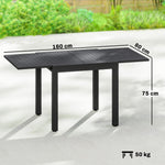 Table de jardin extensible table extérieur pour 4-6 personnes avec rallonge auto-stockée aluminium 80-160 x 80 cm noir