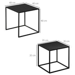 Lot de 2 tables basses gigognes carrées style industriel en métal noir mat - dim. 40 et 35 cm