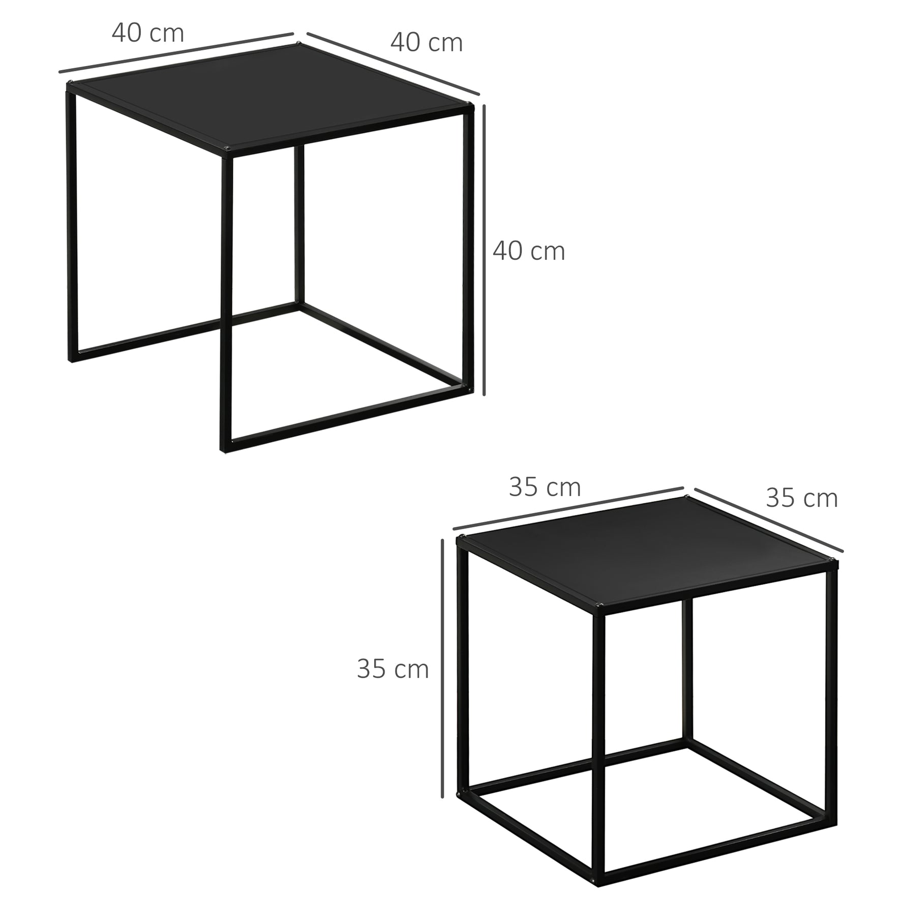 Lot de 2 tables basses gigognes carrées style industriel en métal noir mat - dim. 40 et 35 cm