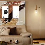 Lampadaire sur pied salon lampe sur pied avec abat-jour en verre texturé interrupteur à pied 29 x 25 x 152 cm métal or