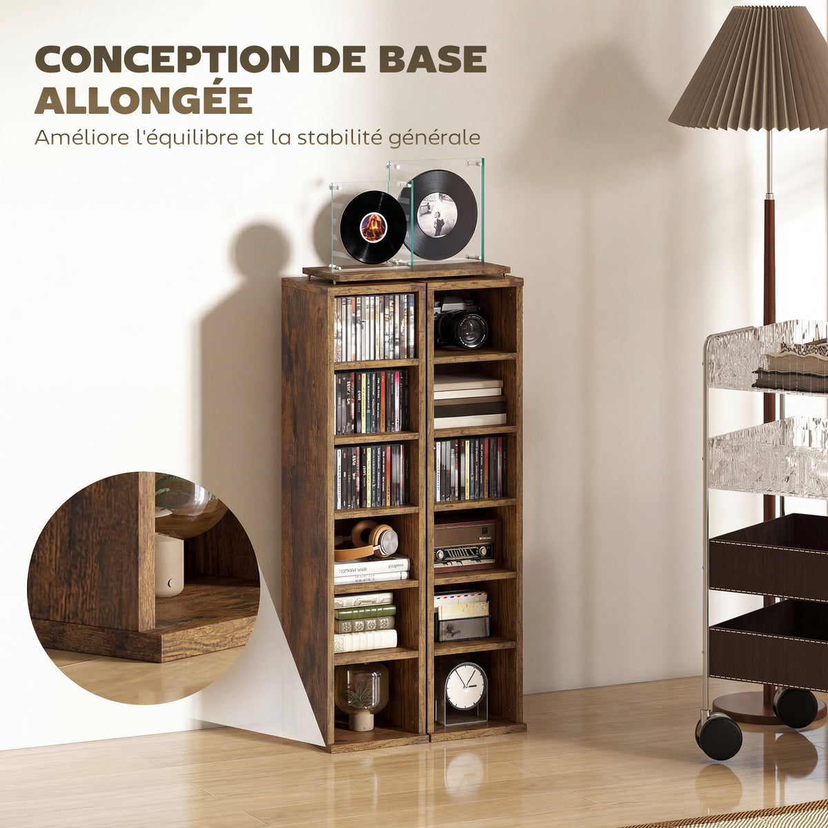 Set di 2 scaffali a colonna armadietto porta CD-DVD 12 scomparti 21 x 22,5 x 88,5 cm capacità 204 CD marrone