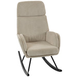 Fauteuil à Bascule, Rocking Chair en Velours Côtelé avec Dossier Haut et Accoudoirs, Pieds en Bois d'hévéa, Beige