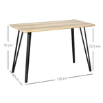 Table à manger design industriel grand plateau dim. 120L x 60l x 75H cm pieds métal noir en épingles MDF aspect chêne clair