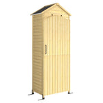 Armoire de Jardin en Bois Toit Acier Galvanisé Texture Gaufrée Étagères Réglables 85x58x213cm Bois Naturel
