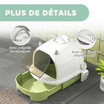 Maison de toilette pour chat bac à litière fermé chat poignée de transport porte translucide 40,5 x 52 x 39 cm vert