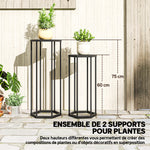Set di 2 supporti per piante, sgabello esagonale in metallo per fiori, per interni ed esterni, nero