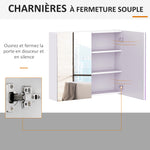 Armoire murale salle de bain avec miroir 70 x 60 cm avec étagère réglable, miroir salle de bain avec rangement, blanc