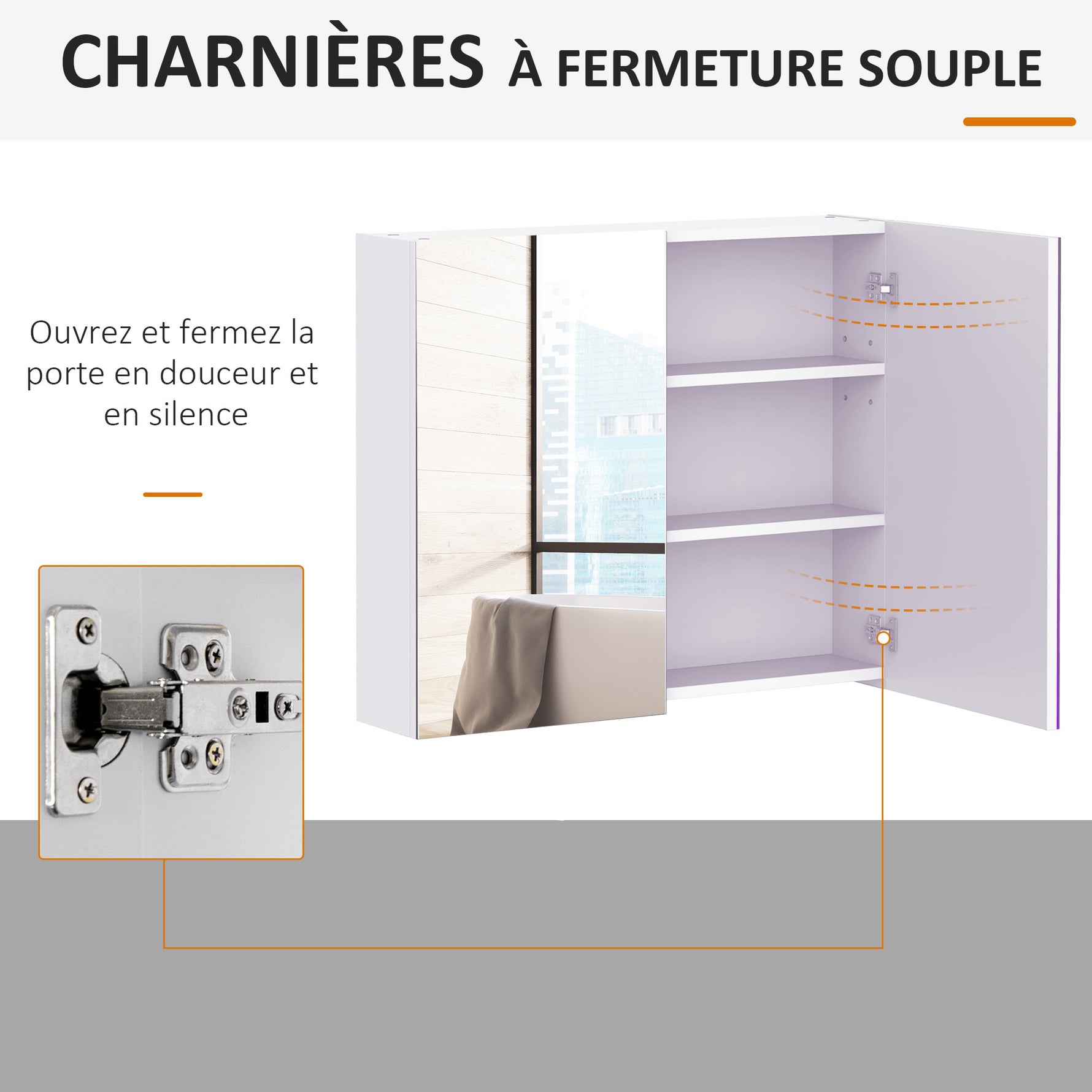 Armoire murale salle de bain avec miroir 70 x 60 cm avec étagère réglable, miroir salle de bain avec rangement, blanc