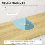 Mueble bajo lavabo 2 puertas, estante interior ajustable de 2 niveles, tiradores de PU, 60 x 30 x 60 cm, blanco