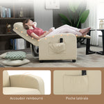 Fauteuil de Relaxation et Massage avec Inclinaison Manuelle Dossier Repose-Pied réglable revêtement synthétique Crème