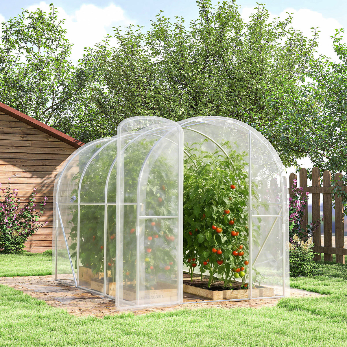 Serre de jardin tunnel 3 x 2 x 2 m 6 m² avec porte à charnières bâche en PE 150 g/m² pour Légumes Plantes Fleurs