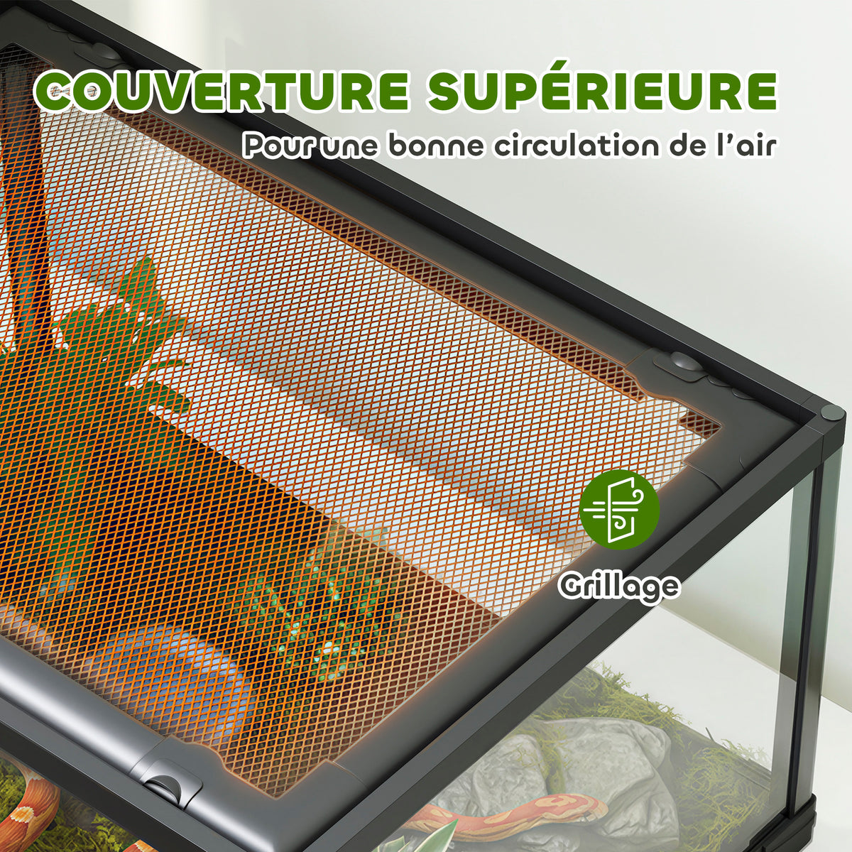 Terrarium en verre pour reptile enclos pour hamster 86 L ventilation supérieure porte coulissante 50,8x30,5x35,6cm noir