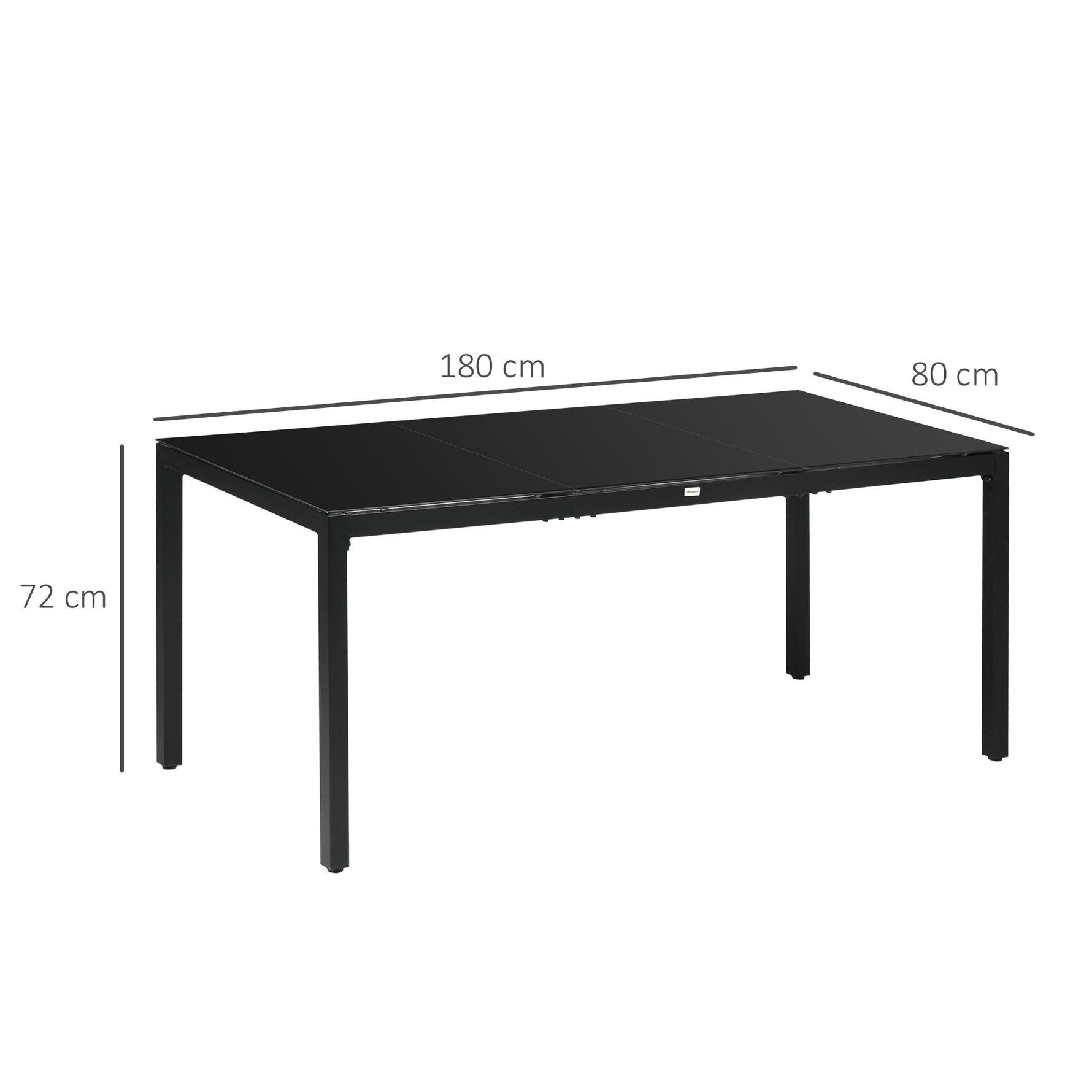 Table de jardin rectangulaire pour 8 personnes avec plateau en verre trempé et cadre en aluminium noir