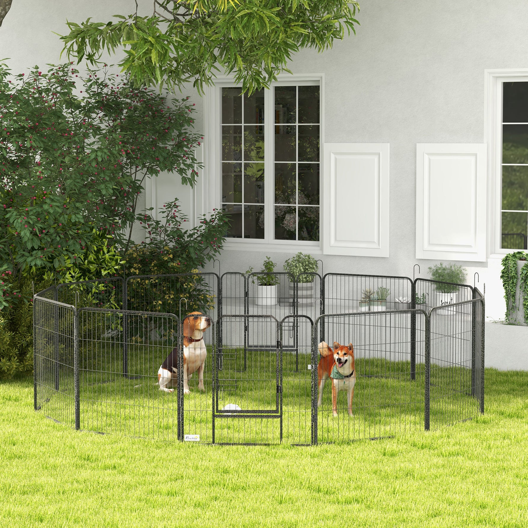 Parc enclos modulable acier époxy porte verrouillable pour chiens petits animaux intérieur et extérieur 80 x 80 cm gris