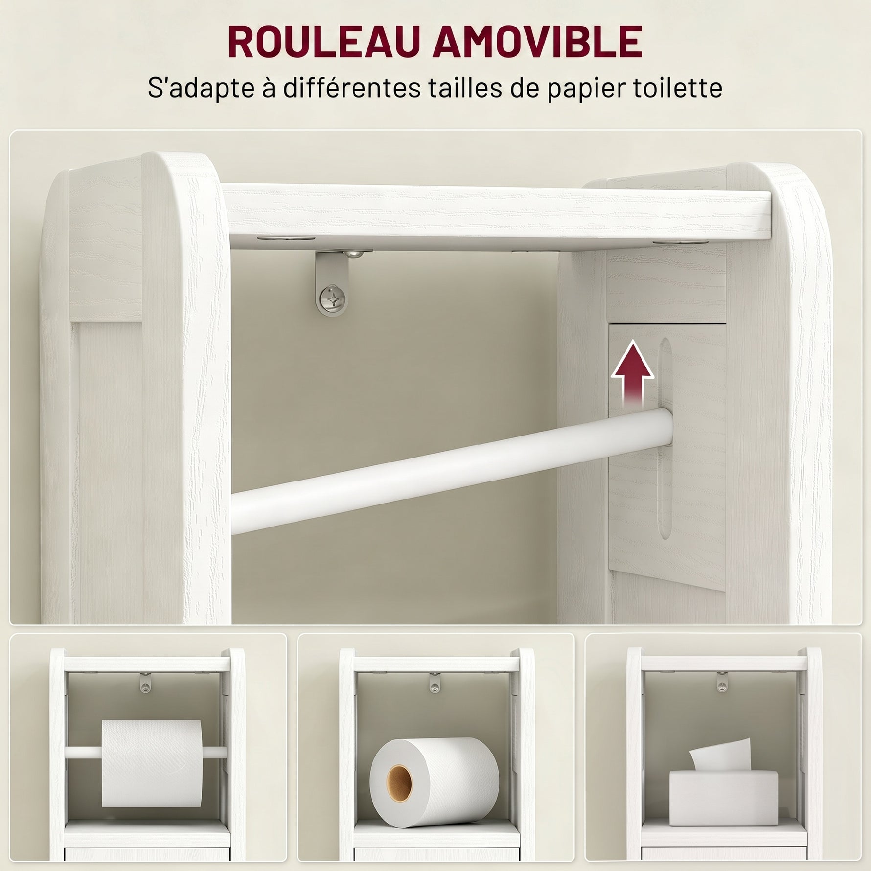 Meuble salle de bain meuble toilettes WC rangement étroit avec étagère réglable gain de place pour petits espaces blanc