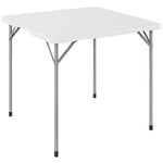 Mesa plegable de HDPE, mesa de camping plegable cuadrada 86 x 86 x 74 cm, con asa, altura ajustable, blanco