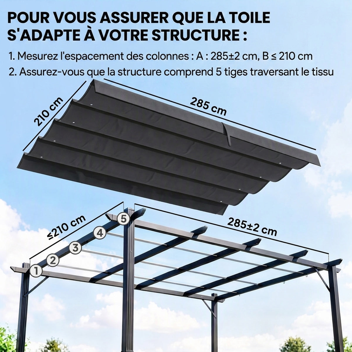 Toile de toit de rechange pour pergola toile de remplacement protection solaire Anti-UV 30+ pour pergola de 3 x 2 m
