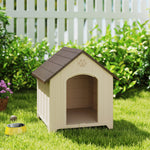 Hundehütte für den Außenbereich, wetterfeste Hundehütte aus Polypropylen, belüftet, erhöhter Boden, beige