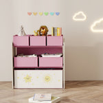 Meuble rangement enfant à 3 niveaux, étagère de rangement pour jouets enfants avec 6 boîtes en tissu amovibles, rose