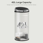 Poubelle à capteur de mouvement ouverture automatique 1 bac de 42 L en acier inoxydable noir et argent