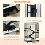 Cage pour petits animaux roulante 3 plates-formes démontables 3 rampes plateau inférieur amovible métal PP 81,2 x 52,7 x 114 cm noir