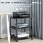 Support d'imprimante desserte de rangement 3 niveaux étagères mobile sur roulettes 50 x 50 x 52,5 cm
