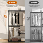 Armoire de rangement, penderie portable avec 2 barres de suspension et 6 étagères, 111 x 43 x 185 cm, noir