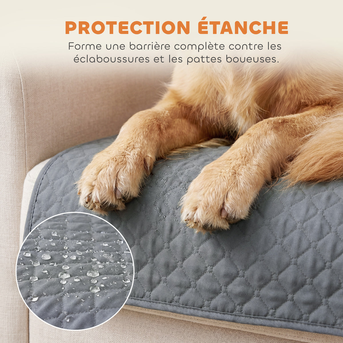 Housse de Canapé Protecteur de Meubles 3 Places Imperméable Anti-glisse avec Poches de Rangement Gris