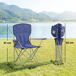 Lot de 2 Chaises de Camping Pliantes avec Porte-Gobelet, Sac de Transport, Dossier Haut, 88x57x97cm, Bleu Foncé