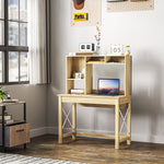 Bureau avec rangement bureau bibliothèque en bois avec étagères et grand plateau pour petits espaces, aspect chêne
