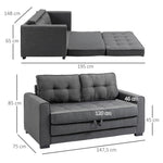 Canapé droit convertible 2 places - dossier capitonné - 147,5 x 75 x 85 cm - gris