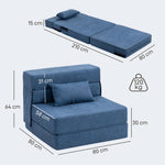 Fauteuil convertible 1 place fauteuil lit pliant, coussin inclus, pour invités, salon, petit espace, charge 120 kg, bleu