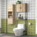 Étagère de toilettes meuble de salle de bain dessus toilette WC avec placard 2 portes et étagère ouverte
