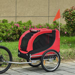 Remolque de bicicleta para perros y mascotas con 8 reflectores y bandera roja, negro