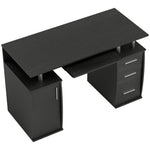 Bureau d'ordinateur, bureau informatique 120 x 55 cm avec plateau pour clavier, 3 tiroirs, pour chambre, domicile, noir