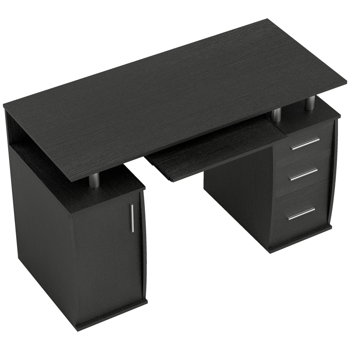 Bureau d'ordinateur, bureau informatique 120 x 55 cm avec plateau pour clavier, 3 tiroirs, pour chambre, domicile, noir