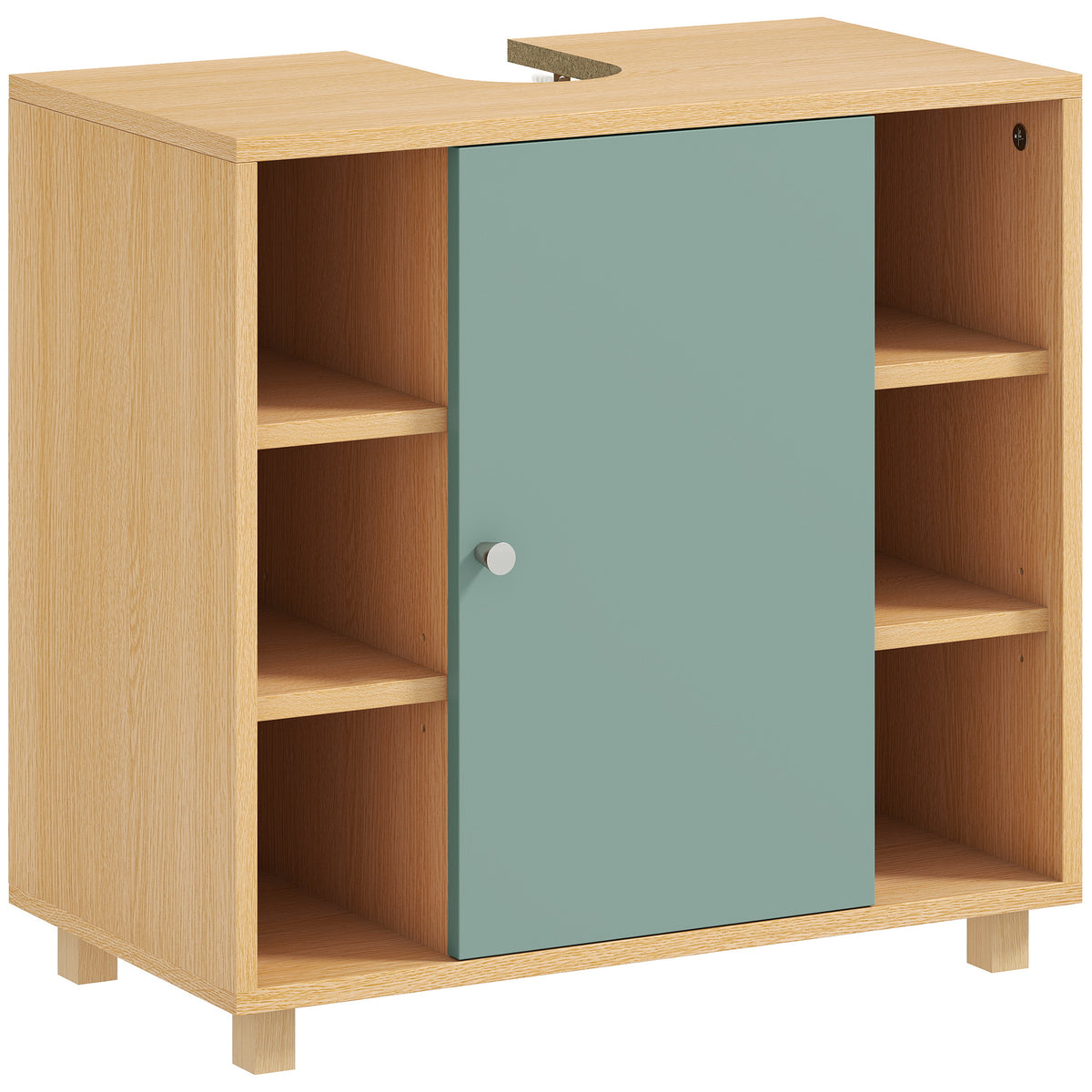 Meuble sous lavabo, meuble de salle de bain avec 6 étagères ouvertes et porte à fermeture amortie 60 x 33 x 57 cm, vert