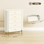 Cassettiera a 5 cassetti, mobile contenitore con frontali scanalati e piedini in metallo, stile moderno, 90x44x120 cm, grigio chiaro