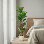 Plante artificielle intérieure 120 cm Figuier lyre arbre artificiel avec pot en plastique et tronc en bois massif, vert