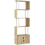 Bibliothèque à 5 niveaux, meuble de rangement avec étagères et placard double porte, 60 x 23,8 x 179,2 cm, bois naturel