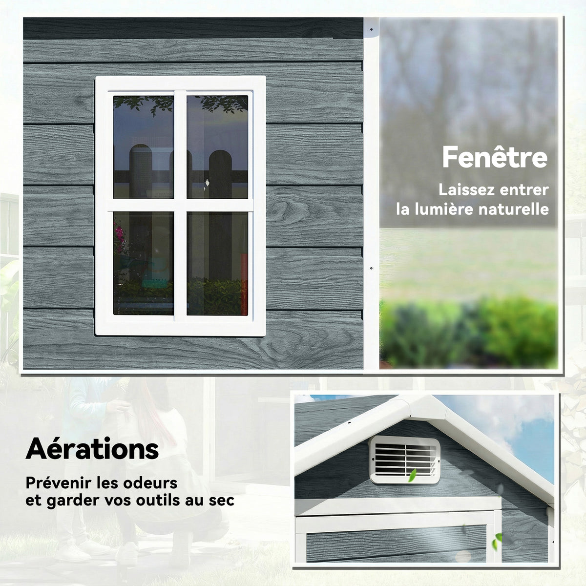 Abri de jardin en plastique avec plancher porte verrouillable fenêtre et ventilation  128 x 104 x196 cm gris