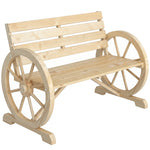 Banc de Jardin banc 3 places en bois Style Rustique Chic accoudoirs Roues Charette Bois Sapin effet bois naturel