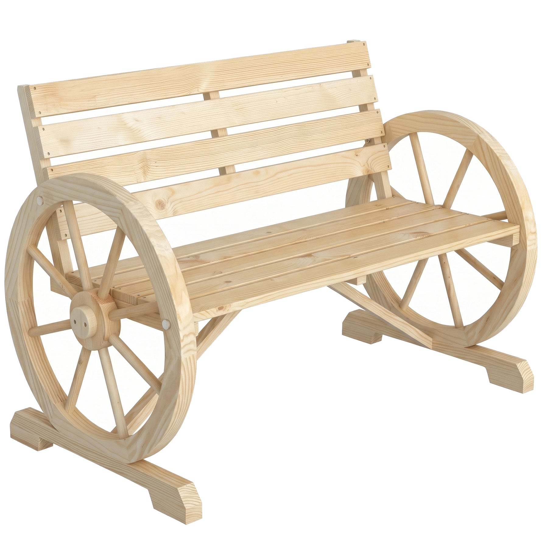 Banc de Jardin banc 3 places en bois Style Rustique Chic accoudoirs Roues Charette Bois Sapin effet bois naturel